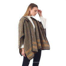 Зимнее теплое пончо для женщин 2021 года, женское пальто с капюшоном в стиле ретро с геометрическим рисунком, плащ, палантин, пончо и накидки больших размеров